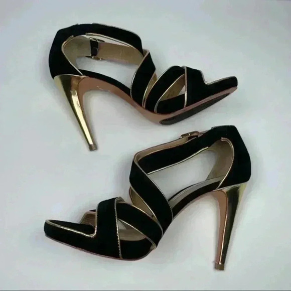 Diane Von Furstenberg Black Suede Jodi Platform Strappy Stiletto Heel - Picture 4 of 9